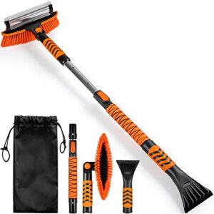 labeol 43" snow brush and ice scraper for car windshield,extendable and detachable snow brush and ice scraper with soft squeegee foam grip and 180° rotating brush head for car suv truck vehicle window