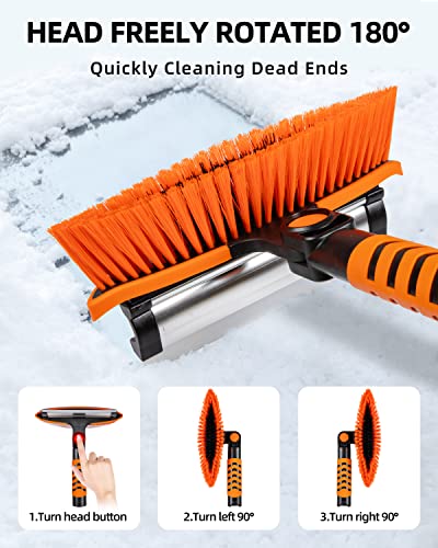 Labeol 43" Snow Brush and Ice Scraper for Car Windshield,Extendable and Detachable Snow Brush and Ice Scraper with Soft Squeegee Foam Grip and 180° Rotating Brush Head for Car SUV Truck Vehicle Window