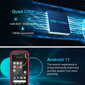CUBOT Pocket 4 inch Smartphone Without Contract, Android 11 Mobile Phone, 4GB + 64GB, 128 GB Expandable, 3000mAh Battery, 16MP + 5MP Camera, 4G Dual SIM NFC, GPS, Face ID, Red