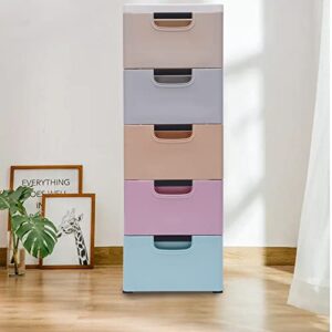 yiyibyus plastic drawers dresser storage cabinet 5 drawer colorful vertical clothes storage drawer units with wheels stackable baby kid plastic organizer chest closet for bedroom living room