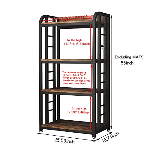 lovemanxi 4-Tier Kitchen Baker's Rack , Free Standing Microwave Oven Stand Utility Storage Shelf Island Coffee Bar for Living Room, Home Office（Rustic Brown）, (xishk-x12)