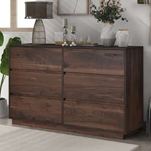 knocbel 47.2in mid-century modern dresser for bedroom, 6 handle-free storage drawers, 200lbs weight capacity, dark brown dresser