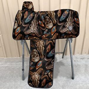 Harrison Howard Sturdy Waterproof Western Saddle Cover with Stylish Prints That Stand Out Keep Your Saddle in Pristine Condition Perfect for Showing or Riding Events-Skull Dread