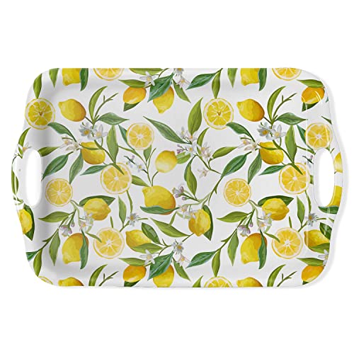 Serving Tray Decorative Tray with Handles Multi-Purpose Rectangular Serving Trays for Restaurant, Parties, Coffee Table, Kitchen - Lemon