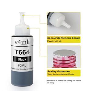 v4ink Compatible 664 XL Refill Ink Bottle Replacement for 664 XL T664 for Use with Epson EcoTank ET-2500 ET-2650 ET-4500 L210 L310 L120 L485 L350 Printer T664120 T664220 T664320 T664420-4 Bottles