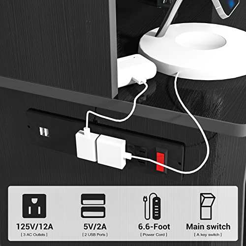 Gdvsclr Nightstand with Charging Station, 55.3" Tall Nightstand with Adjustable Shelves, Bedside Tables with Storage Cabinet, End Table for Living Room, Bedroom, Study Room, Home Office