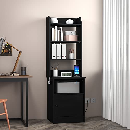 Gdvsclr Nightstand with Charging Station, 55.3" Tall Nightstand with Adjustable Shelves, Bedside Tables with Storage Cabinet, End Table for Living Room, Bedroom, Study Room, Home Office