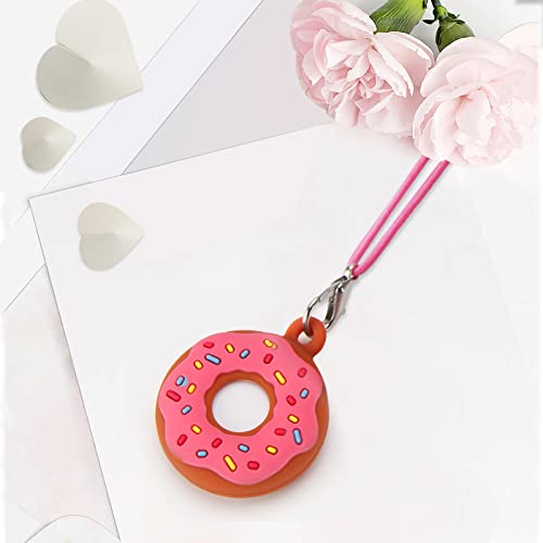 Mouzor AirTag Holder Case, Cute Doughnut Airtag Necklace with Adjustable Stopper for Kids Children, Soft Silicone Shockproof Air Tag Holder Cover with 29 inch Elastic Lanyard (Pink)