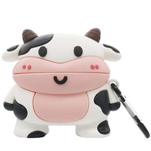 dehoko compatible with airpods case pro 2019 cow, kawaii funny cute kids girls boys women silicone protective 3d cartoon animal design cow case cover for airpods pro (cow)