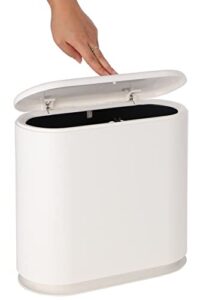 klgo 10 liter rectangular plastic trash can wastebasket with press type lid,2.4 gallon garbage container bin for bathroom,powder room,bedroom,kitchen,craft room,office (white)