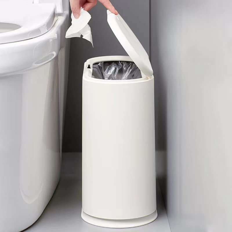 KLGO 10 Liter Rectangular Plastic Trash Can Wastebasket with Press Type Lid,2.4 Gallon Garbage Container Bin for Bathroom,Powder Room,Bedroom,Kitchen,Craft Room,Office (White)