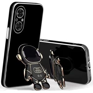 for oneplus nord n20 5g case 6d plating astronaut hidden stand with camera cover,luxury glitter soft tpu bumper cute cartoon folding bracket kickstand phone case for oneplus n20 for girls women black
