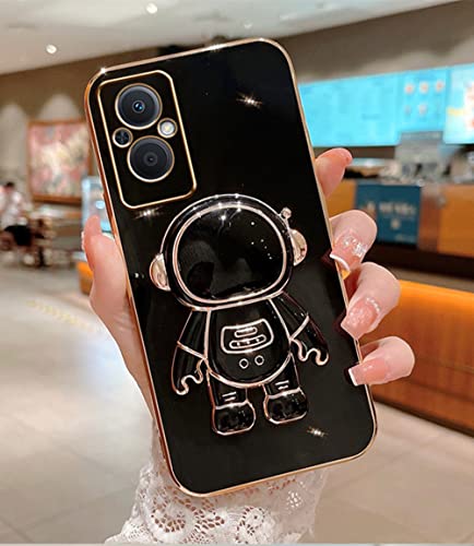 for Oneplus Nord N20 5G Case 6D Plating Astronaut Hidden Stand with Camera Cover,Luxury Glitter Soft TPU Bumper Cute Cartoon Folding Bracket Kickstand Phone Case for Oneplus N20 for Girls Women Black