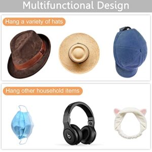 JULMELON 12 Pieces Adhesive Hat Hooks for Wall Minimalist Hat with 2 Small Key Hooks Rack Design Hat Holder Organizer for Baseball Caps Display, No Drilling, Strong Hold Hat Hangers