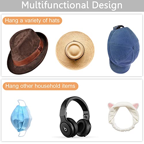 JULMELON 12 Pieces Adhesive Hat Hooks for Wall Minimalist Hat with 2 Small Key Hooks Rack Design Hat Holder Organizer for Baseball Caps Display, No Drilling, Strong Hold Hat Hangers