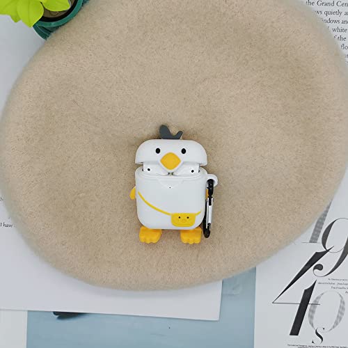 Dehoko Compatible with AirPods Case 1st 2nd Generation Duck, Kids Girls Boys Women Silicone Protective 3D Cartoon Kawaii Funny Cute Animal Design White Bag Duck Case Cover for AirPods 1&2 Gen (Duck)