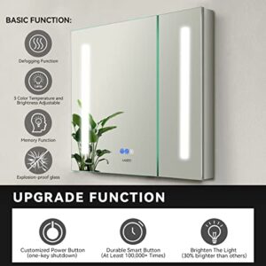 LADEED 25 x 26 Inch Medicine Cabinets Outlet,Led Lighted Medicine Mirror Cabinets for Bathroom, Defogger, Dimmer,Recessed or Surface Wall Mounted Glass Door Cabinet with Double Doors