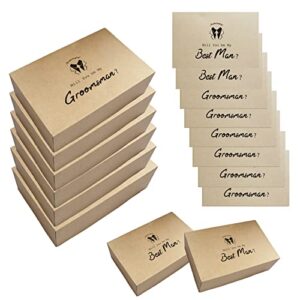 lady&home groomsmen box 8 packs, groomsman gift box, best man and groomsmen proposal box set for barchelor party, 6 will you be my groomsman and 2 best man(brown-squiggle)