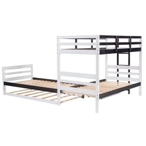 P PURLOVE Twin Over Twin & Twin Bed Bunk with Trundle, Drawer and Ladder, L-Shaped Bunk Bed Frame with Wooden Slat Support and Full-Length Guardrails, No Box Spring Needed (White)