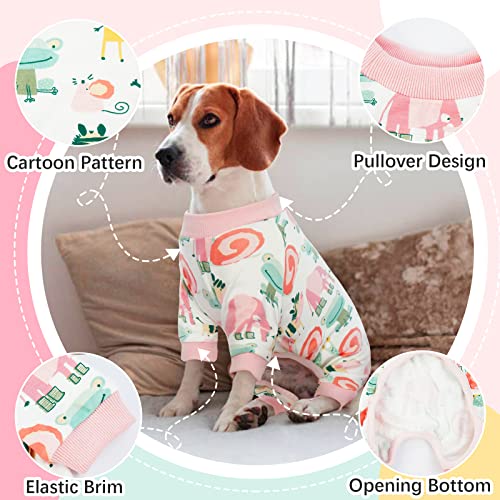 Dog Pajamas Cartoon Pet Jumpsuit, Soft Cotton Dog Clothes with 4 Legs, Breathable Pet Onesie Cozy Bodysuit for Small Medium Dogs & Cats, Dog Hair Shedding Cover Lightweight Dog Pjs Apparel