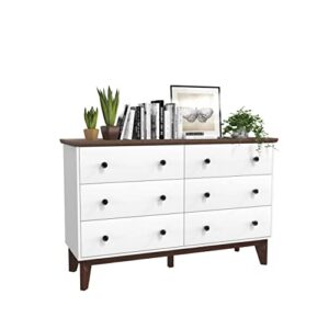 jozzby 6-drawer double dresser with wide drawers,white dresser for bedroom, wood storage chest of drawers for living room hallway entryway
