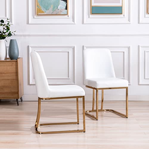 RIVOVA 4 Pieces Dining Room Chairs, Modern High Back Dining Chairs Set of 4, Faux Leather Upholstered Seat Side Chairs, Armless Chairs for Living Room, White