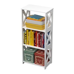 rerii bookcase, 4 tier small bookshelf, kids open shelves,book organizer storage shelf, display rack table for bathroom living room bedroom office, white