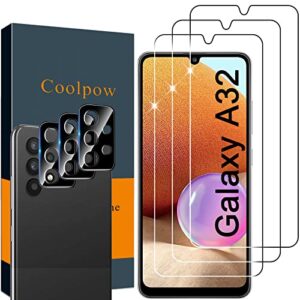 coolpow 【3+3pack】 designed for samsung galaxy a32 5g screen protector samsung a32 5g screen protector tempered glass film, anti-scratch, bubble free