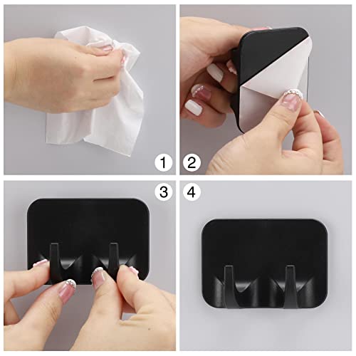 6pcs Adhesive Hooks Heavy Duty Stick on Wall Hooks Towel Hooks Door Hooks Waterproof Stainless Steel Razor Holder Shaver Hook (Black)