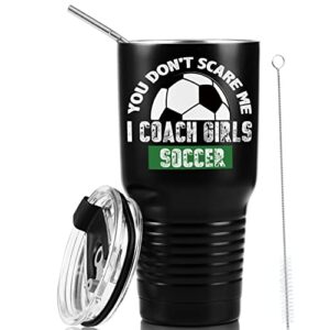 onebttl soccer coach gifts, funny gift idea for appreciation, christmas, birthday, 30oz stainless steel insulated travel mug - i coach girls soccer