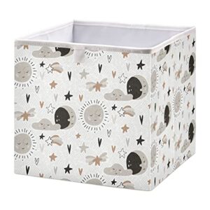 cute moon sun and stars foldable cube storage bins, 11 x 11 x 11 inches, fabric storage baskets bins for nursery,closet shelf,home organization