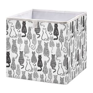 hand drawn cats doodle styl foldable cube storage bins, 11 x 11 x 11 inches, fabric storage baskets bins for nursery,closet shelf,home organization