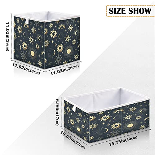 Gold Sun Moon and Stars Foldable Cube Storage Bins, 11 x 11 x 11 inches, Fabric Storage Baskets Bins for Nursery,Closet Shelf,Home Organization