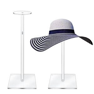 rssciiiul acrylic hat stand and wig display rack, 2pcs 17" clear hat stands for display, adjustable height hat holder, square barbell base display, hat rack stand for display jewelry watch helmets