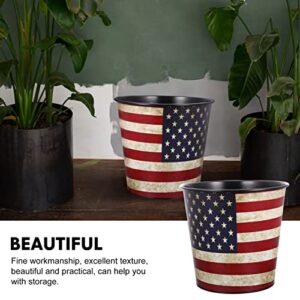 Happyyami American Flag Printed Metal Trash Can Vintage Garbage Bin Reusable Round Bedroom Rubbish Can Retro Kitchen Wastebasket for Farmhouse Home Office