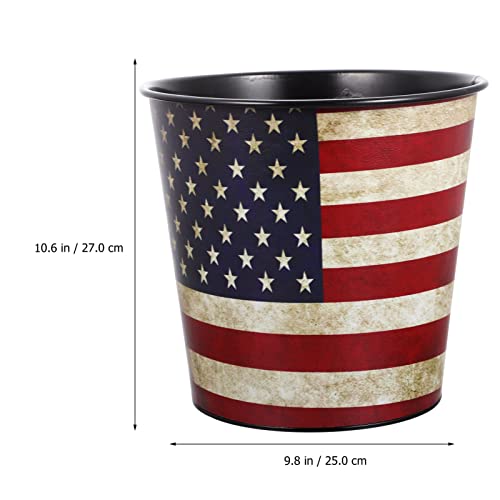 Happyyami American Flag Printed Metal Trash Can Vintage Garbage Bin Reusable Round Bedroom Rubbish Can Retro Kitchen Wastebasket for Farmhouse Home Office