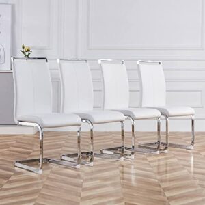 rdueei dining chairs set of 4, dining room chairs set of 4 with faux leather padded seat high back and sturdy chrome legs, chairs for dining room, sillas de comedor (white,set of 4)