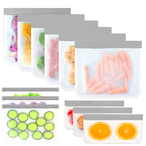 Silicone Freezer Bags Reusable Food Storage Bags BPA Free Food Storage Bags with Freezer Sets include 6 Reusable Gallon Bags Freezer,3 Sandwich Bags Reusable and 3 Snack Bags for Storage Food