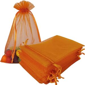 UBGBHO Pack of 100 Organza Gift Bags 5x7 Inch Orange Drawstring for Baby Shower,Christmas,Birthday,Party Favors,Wedding,Room Decor Sheer Fabric Cute Presents Pull String Sachet for Jewelry,Cookie,Coin