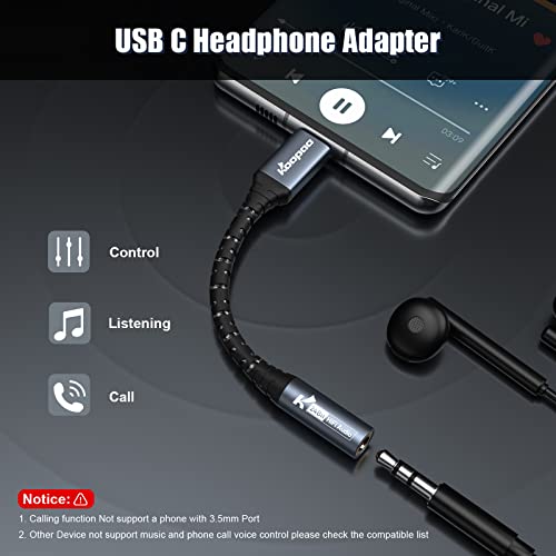 KOOPAO USB C Headphone Adapter-USB C to Aux 3.5mm Female Jack, USB Type C Male to 3.5mm Headphone Jack Female Audio aux Adapter for Samsung Galaxy Note 10 Plus,Google Pixel 6,Pixel 5,ect 32bit 384KHz