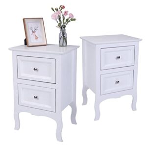 veryke white nightstand set of 2 with 2 drawers small bed side cabinet storage with metal handle farmhouse night stands for small spaces,living room,bedroom