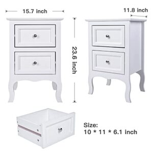 VERYKE White Nightstand Set of 2 with 2 Drawers Small Bed Side Cabinet Storage with Metal Handle Farmhouse Night Stands for Small Spaces,Living Room,Bedroom