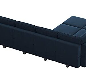 Belffin Modular Convertible Sectional Sofa with Reversible Double Chaises Velvet L Shaped Convertible Couch with Storage Blue
