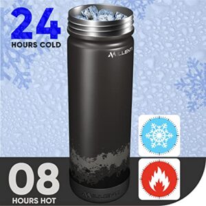 Millenti Gym Water-Bottle Black Spout-Cap - 26oz Vacuum Insulated, Stainless Steel, Double Walled, Thermos Flask Bottles (Serenity Black) WB0626B