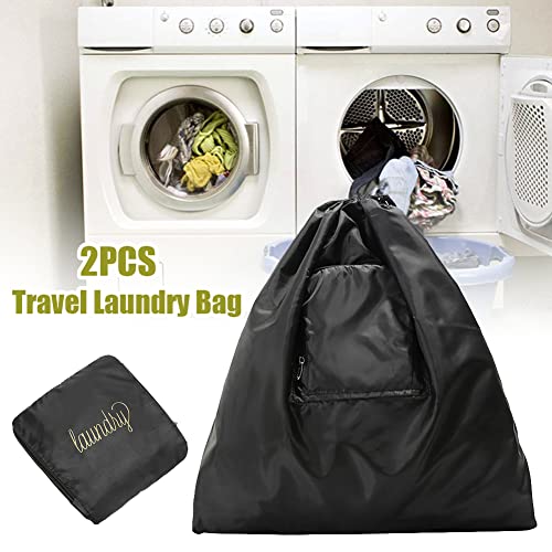 JIANWEI 2pcs Travel Laundry Bag, Expandable Laundry Bag with Drawstring, Small Dirty Clothes Bags, Laundry Basket Clothes Hamper for Traveling(Black)
