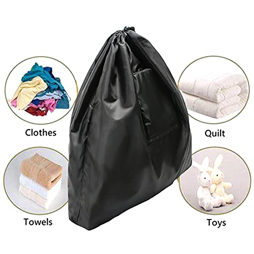 JIANWEI 2pcs Travel Laundry Bag, Expandable Laundry Bag with Drawstring, Small Dirty Clothes Bags, Laundry Basket Clothes Hamper for Traveling(Black)