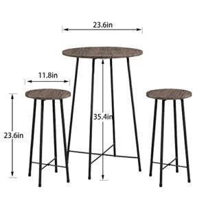 VECELO 3-Piece Table Sets, Round Bistro Pub Furniture and Chairs Set of 2, Counter Height Wood top,Small Spaces Saving for Dining Room Breakfast, Coffee