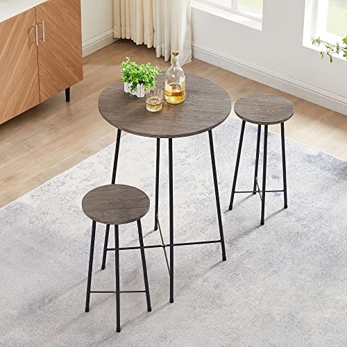 VECELO 3-Piece Table Sets, Round Bistro Pub Furniture and Chairs Set of 2, Counter Height Wood top,Small Spaces Saving for Dining Room Breakfast, Coffee