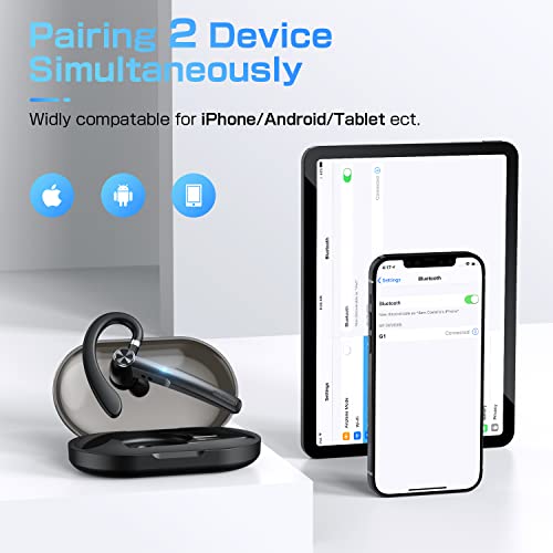 TEIMO Bluetooth Headset, Bluetooth Earpiece with 400mAh Charging Case 55H Playtime, V5.1 Hands-Free Wireless Earphones Built-in Mic for Driving/Business/Office, Compatible for iOS/Android Cellphone