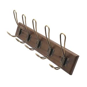 xuebei rustic wall mounted coat rack shelf-brown wooden country style 16" with 5 rustic hooks-solid wood forkitchen,bedroom hanging clothes,hats,purse, keys (c-bronze hook)